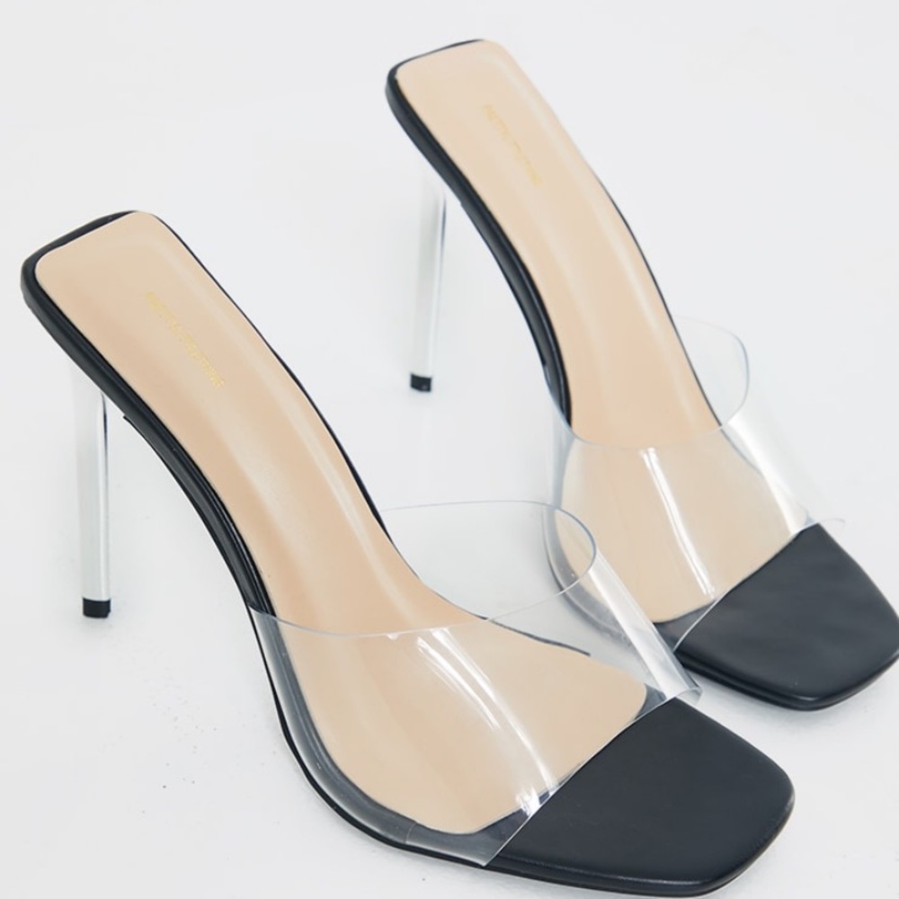 PrettyLittleThing Clear Strap Contrast High Heels.